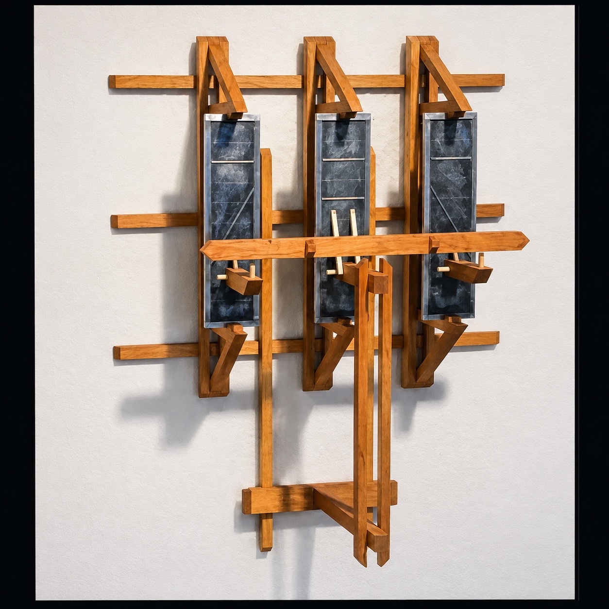 Wood construction with three repeated vertical panels